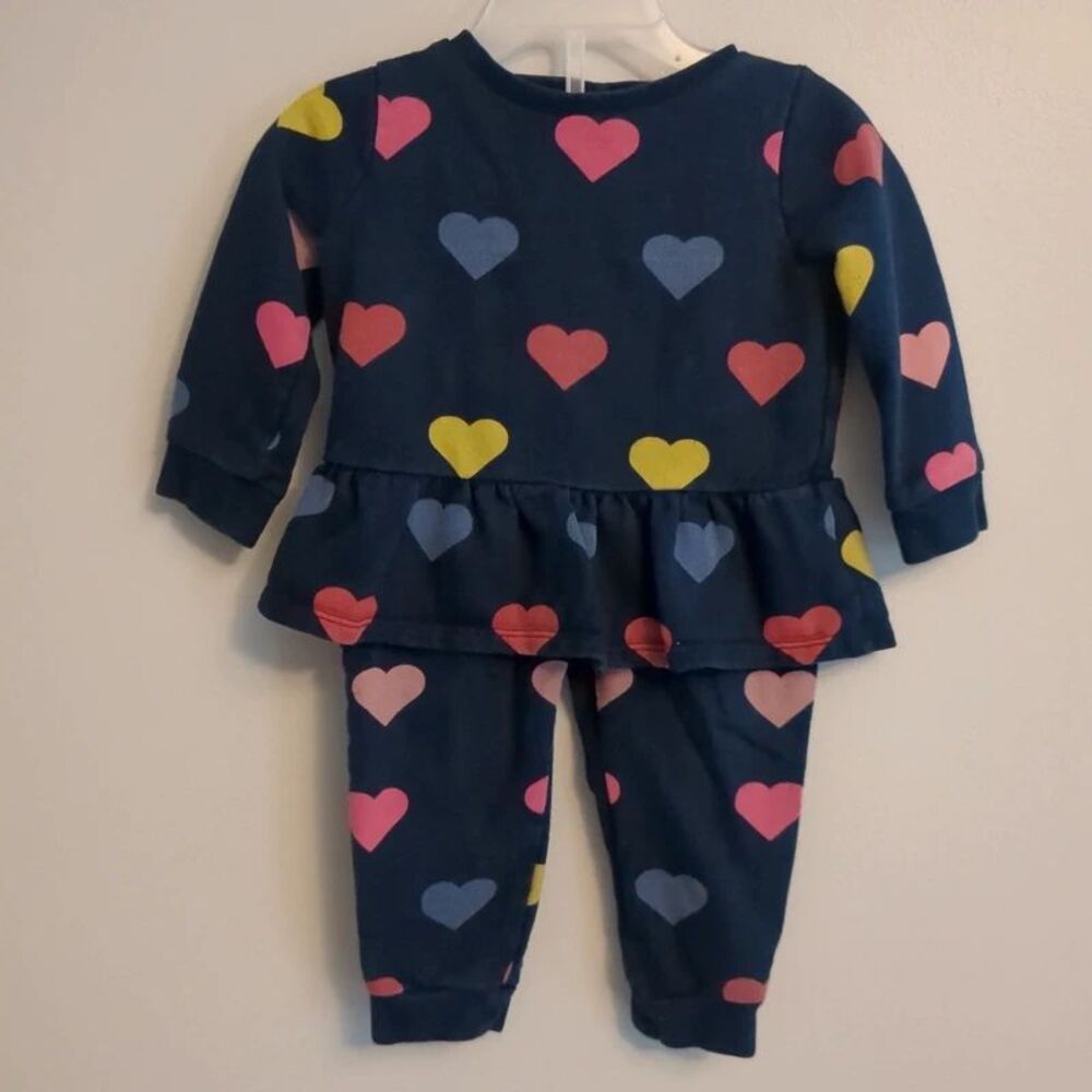 Crown & Ivy Baby Navy Blue Colorful Heart Cotton Outfit Set - Girls 9 Months